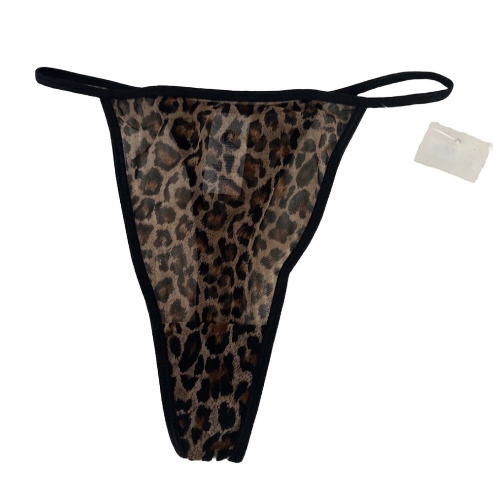 Arizona Leopard Print Mesh Thong Panty - Black Trim